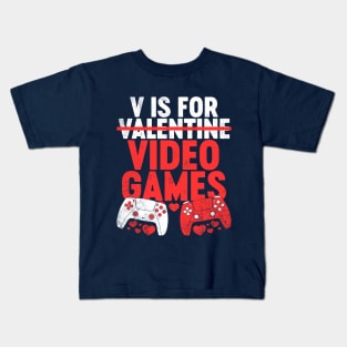 V Is For Video Games Funny Valentine's Day Kids T-Shirt